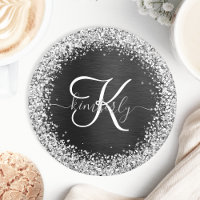 Custom Silver Glitter Black Sparkle Monogram