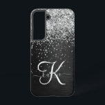 Custom Silver Glitter Black Sparkle Monogram Samsung Galaxy Case<br><div class="desc">Easily personalize this trendy elegant phone case design featuring pretty silver sparkling glitter on a black brushed metallic background.</div>