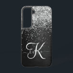 Custom Silver Glitter Black Sparkle Monogram Samsung Galaxy Case<br><div class="desc">Easily personalize this trendy elegant phone case design featuring pretty silver sparkling glitter on a black brushed metallic background.</div>