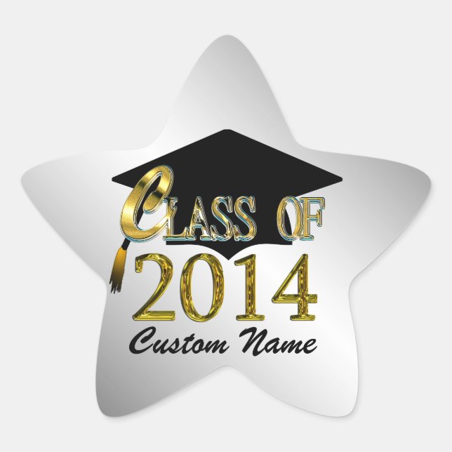 Custom Silver & Gold Star Class Of 2014 Sticker (Front)