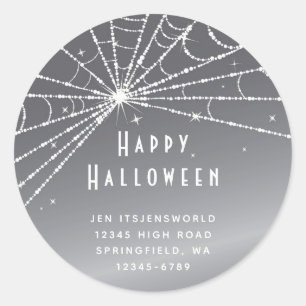 Custom Silver-Grey Spider Web Return Address Classic Round Sticker