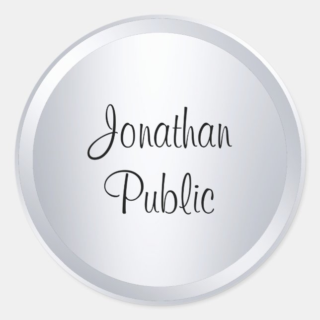 Custom Silver Look Modern Template Typography Classic Round Sticker (Front)