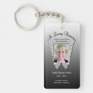 Custom Silver Memorial Angel Wings Add Photo Keychain