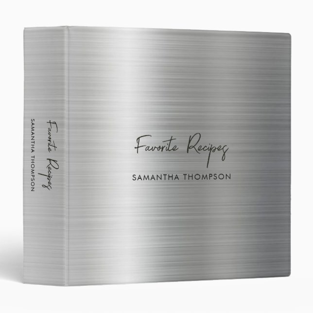 Custom Silver Metallic Favourite Recipe Cookbook  Binder (Front/Spine)