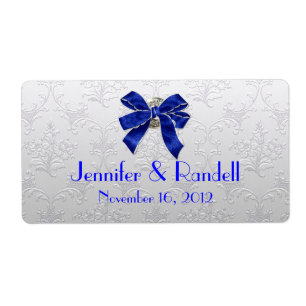 Custom Silver Tone Damask Mini Wine Bottle Label