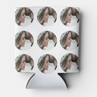 custom simple add circular photo collage add name  can cooler