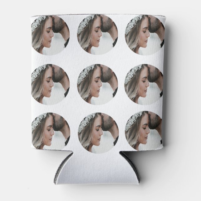 custom simple add circular photo collage add name  can cooler (Front)