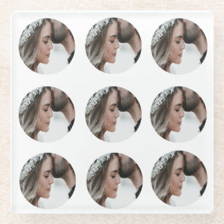 custom simple add circular photo collage add name  glass coaster