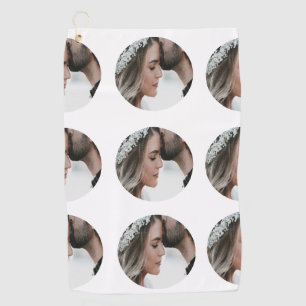 custom simple add circular photo collage add name golf towel