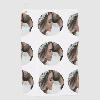 custom simple add circular photo collage add name  golf towel