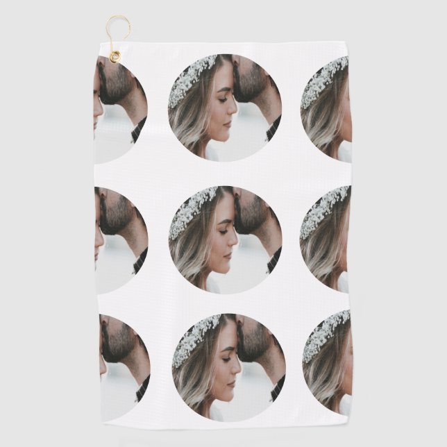 custom simple add circular photo collage add name  golf towel (Front)