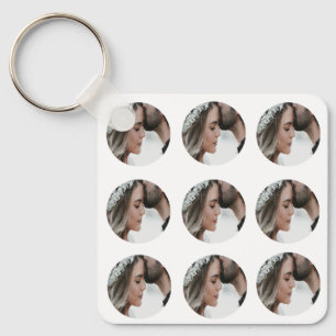 custom simple add circular photo collage add name  keychain