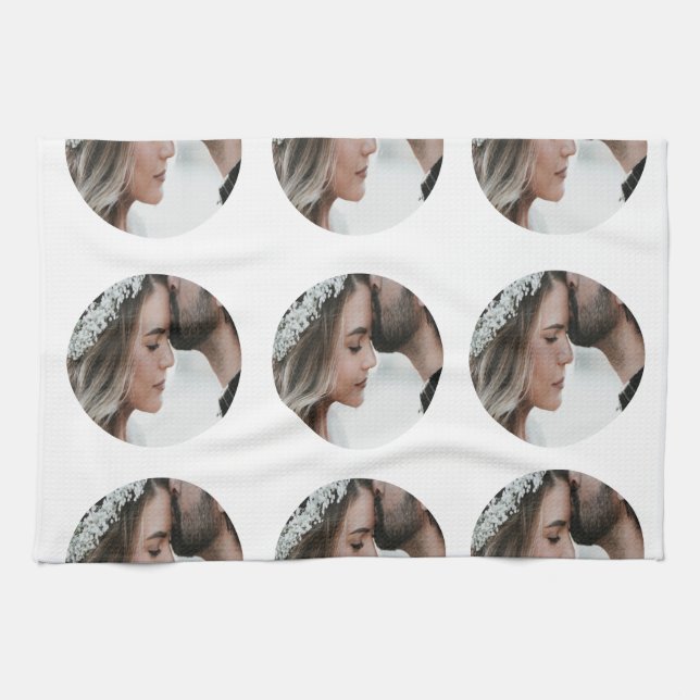 custom simple add circular photo collage add name  kitchen towel (Horizontal)