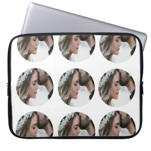 custom simple add circular photo collage add name  laptop sleeve