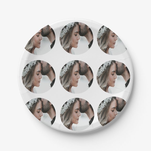 custom simple add circular photo collage add name  paper plate (Front)