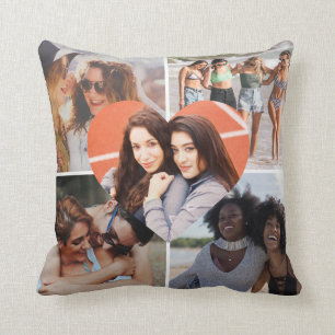Custom Simple Best Friend 5 Photo Heart Collage Throw Pillow