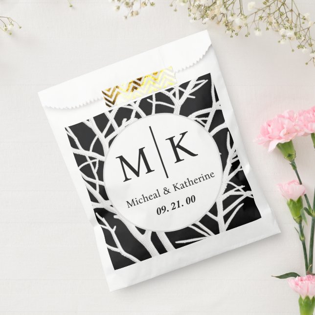 Custom Simple Black And White Monogram Branches  Favour Bag (Sealed)