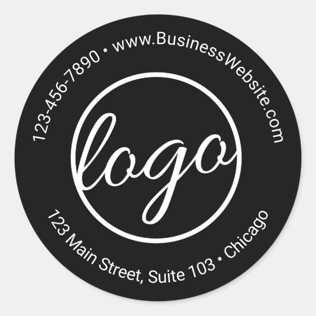Custom Simple Black Business Logo Classic Round Sticker (Front)