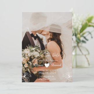 Custom Simple Black & White Photo Wedding Invitation