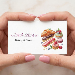 Custom Simple Cakes Bakery pastry watercolor Business Card