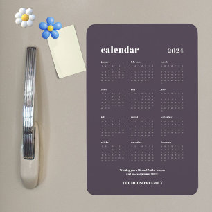 Custom SImple Chic 2024 Graphite Purple Calendar Magnet