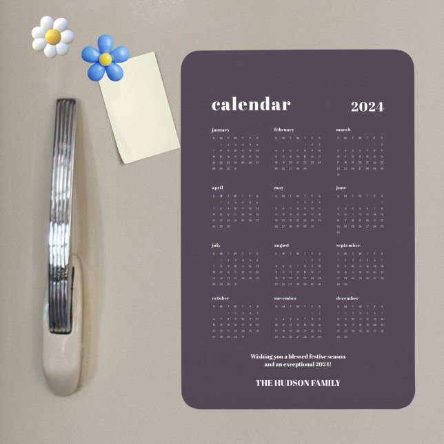 Custom SImple Chic 2024 Graphite Purple Calendar Magnet (Creator Uploaded)