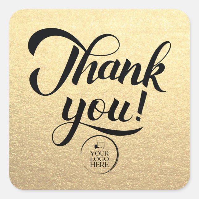 Custom Simple Clean Gold Business Logo Thank You Square Sticker (Front)