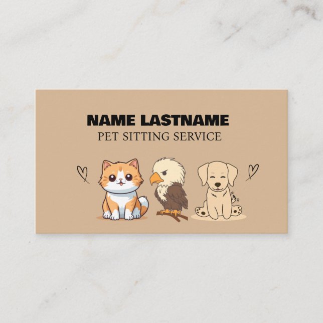 Custom Simple Cute Pets Pet Service Kraft Business Card (Front)