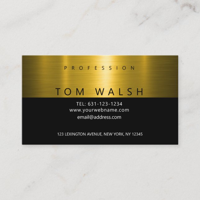 Custom Simple Elegant Gold Black Business Card (Front)