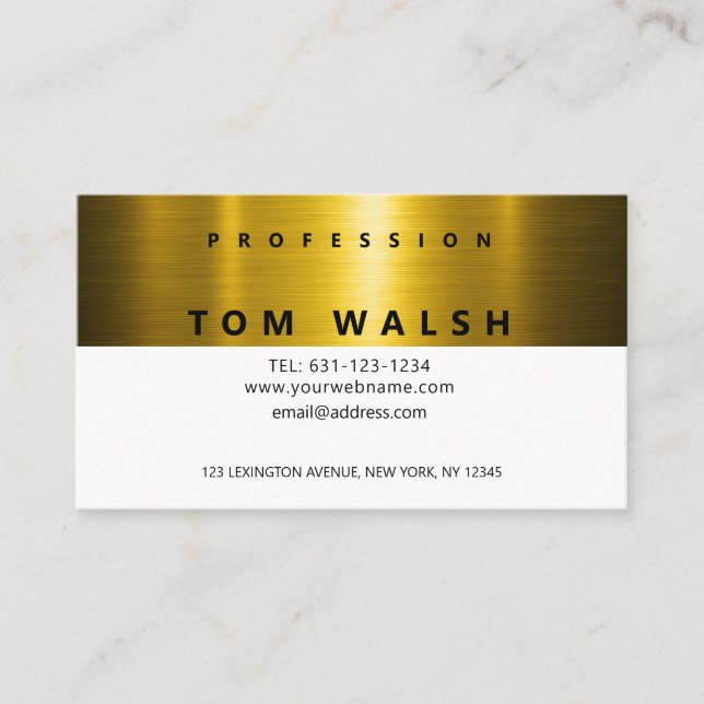 Custom Simple Elegant Gold White Business Card (Front)