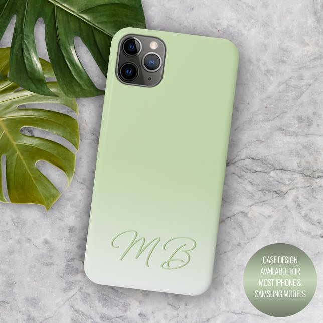 Custom Simple Elegant Light Lime Green Monogram Case-Mate iPhone Case (Creator Uploaded)