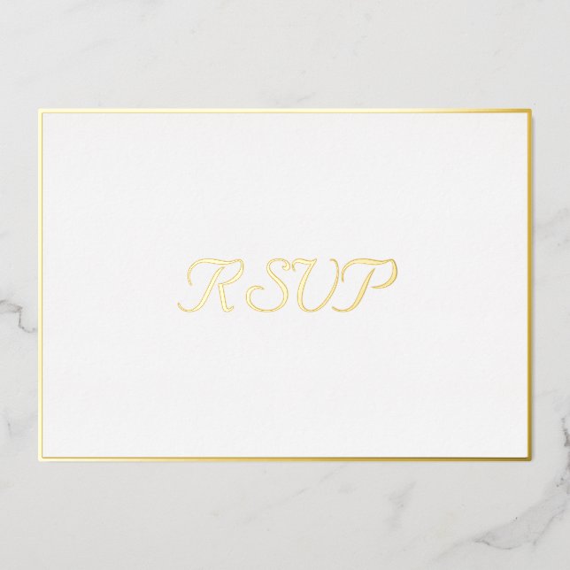 Custom Simple Elegant Party RSVP White Faux Gold (Front)