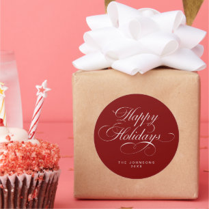 Custom Simple Elegant Script Red Christmas Holiday Classic Round Sticker