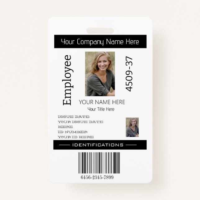 Custom Simple Employee Photo ID Company Security  Badge (Front)