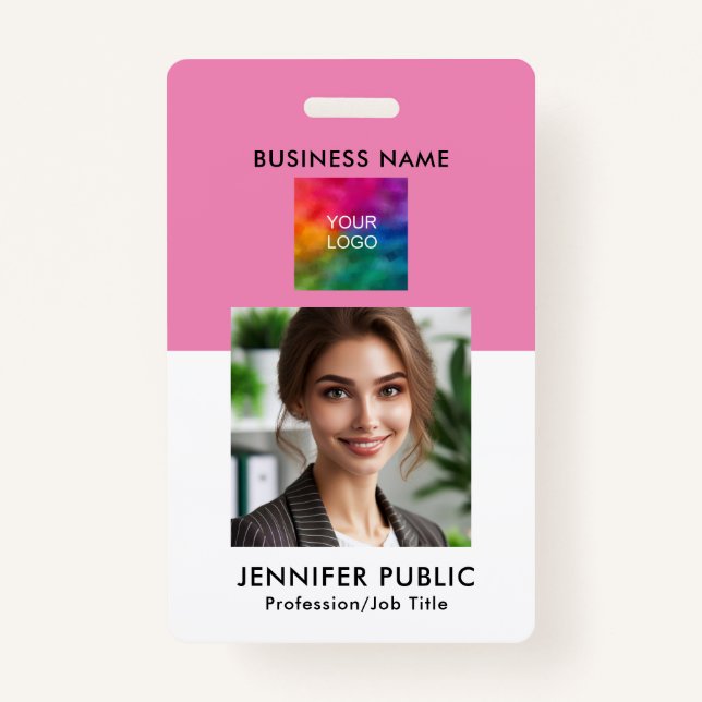 Custom Simple Employee Photo QR Code Company Logo Badge (Front)