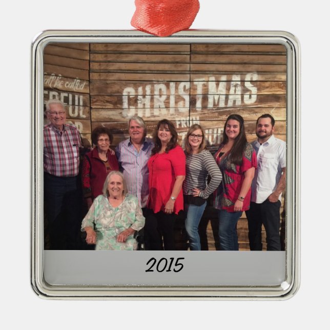 Custom Simple Family Photo Christmas Metal Ornament (Front)