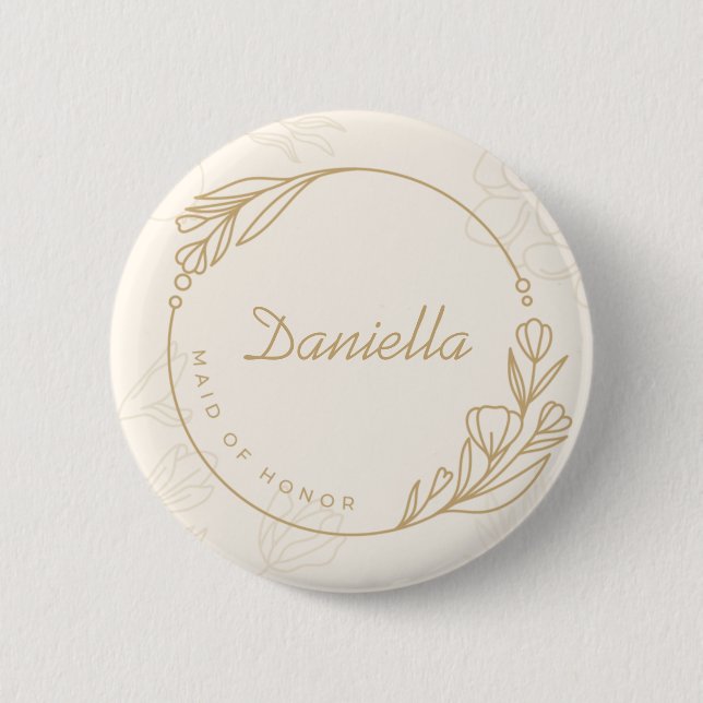 Custom Simple Floral Maid of Honor Button (Front)