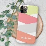Custom Simple Fun Diagonal Striped Art Pattern Case-Mate iPhone 14 Plus Case<br><div class="desc">Contemporary and classy pastel lime green, light sunny orange, coral red pink and gray colored striped block art pattern on a white background. With the option to customize or personalize with name, monogram or initials of your choice. A cute, modern and pretty decorative design for the lover of simple yet...</div>