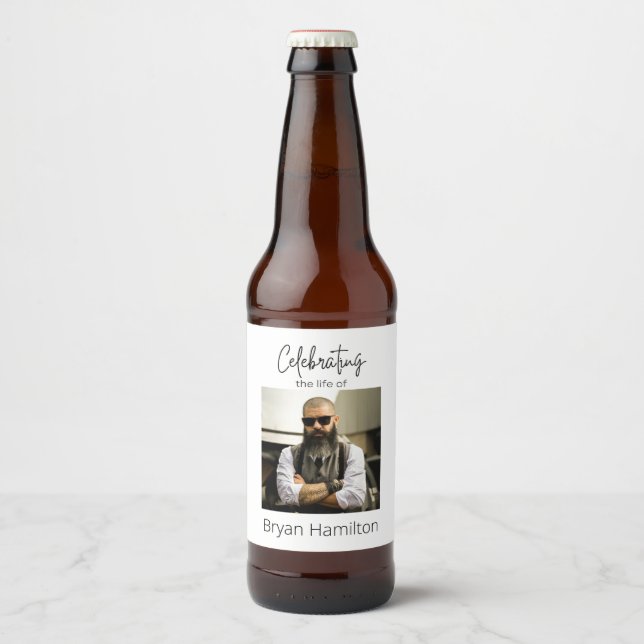 Custom Simple Funeral Celebration of Life Beer Bottle Label (Front)