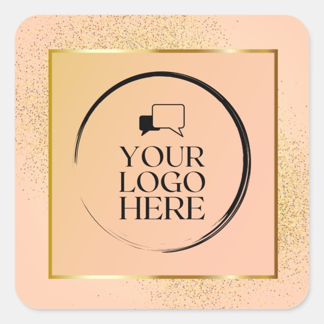 Custom Simple Gold Glitter Business Your Logo Here Square Sticker (Front)