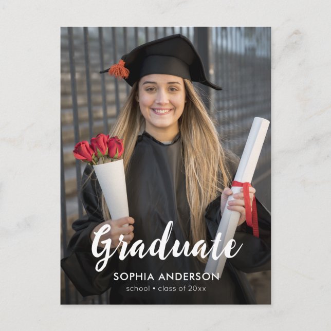 Custom Simple graduate script photo graduation Invitation Postcard (Front)