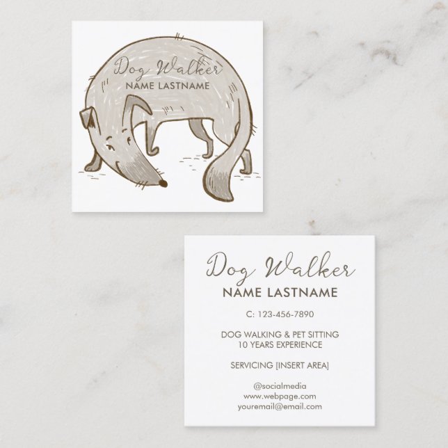 Custom Simple Grey Dog Walking Sitting Service Square Business Card (Front/Back)
