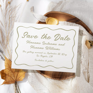 Custom Simple Hand Written Olive Green Wavy Frame Save The Date