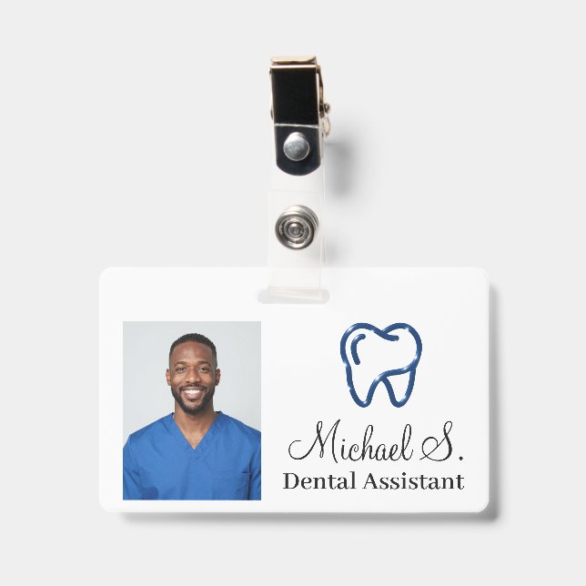 Custom Simple Logo Dental Assistant Photo Name Badge (Front with Clip)