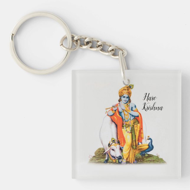 Custom Simple Lord Krishna with cow Keychain (Front)