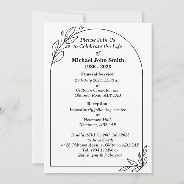 Custom Simple Minimalist Funeral Invitation Card (Front)