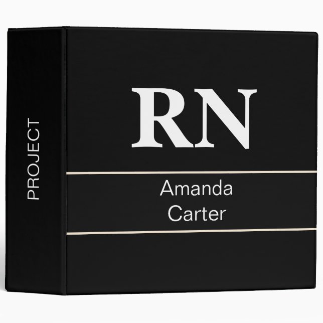 Custom Simple Modern Black Nurse Binder (Front/Spine)