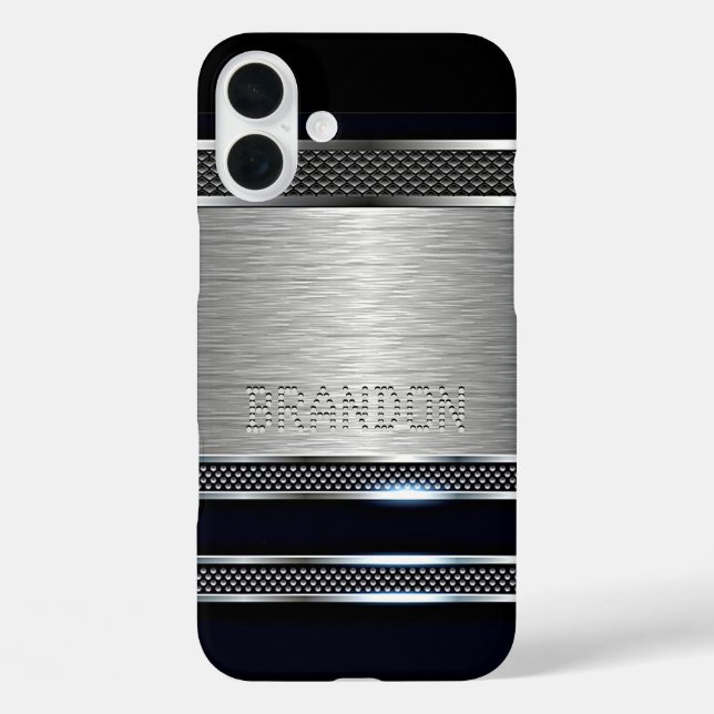 Custom Simple Modern Faux Metallic Stripes Pattern Case-Mate iPhone Case (Back)