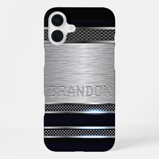Custom Simple Modern Faux Metallic Stripes Pattern iPhone Case (Back)