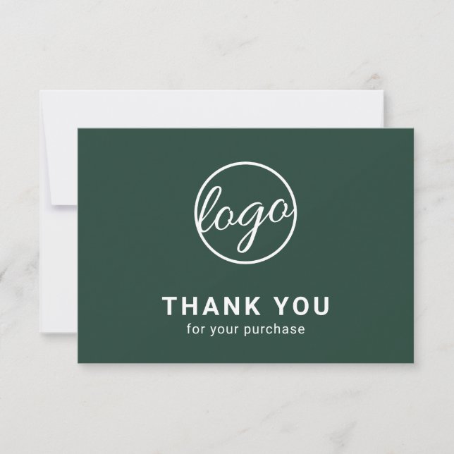 Custom Simple Modern Forest Green Logo Business Thank You Card (Front)